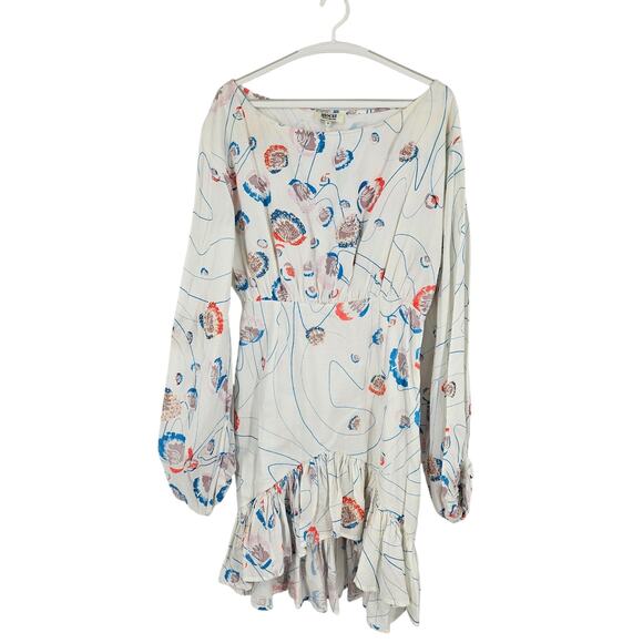 Mochi Sheryn Dress White Embroidered Balloon Sleeve Ruffle Hi-Low Mini Size S - Picture 2 of 10